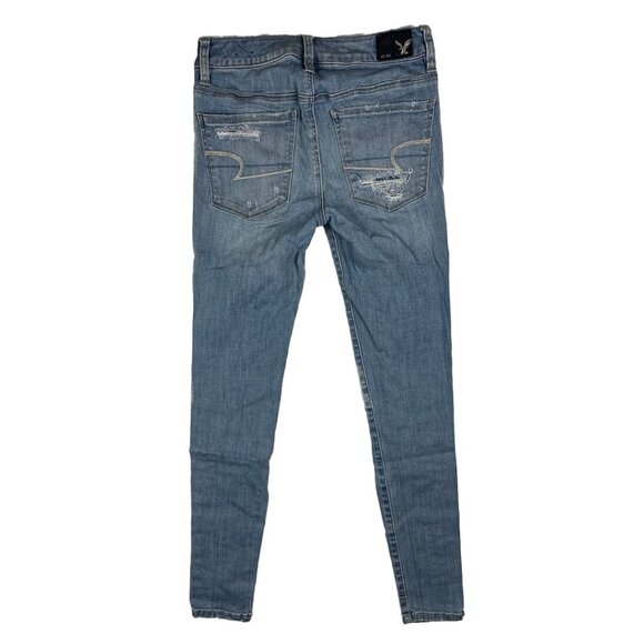 American Eagle Hi-Rise Jeggings Super Stretch Bleached Distressed Light Wash - Picture 3 of 15